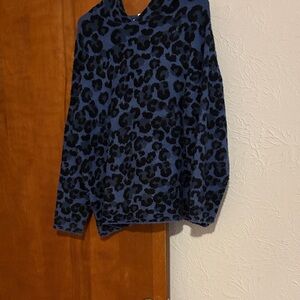 Workshop Republic Clothing Blue and Black Leopard Print Hoodie